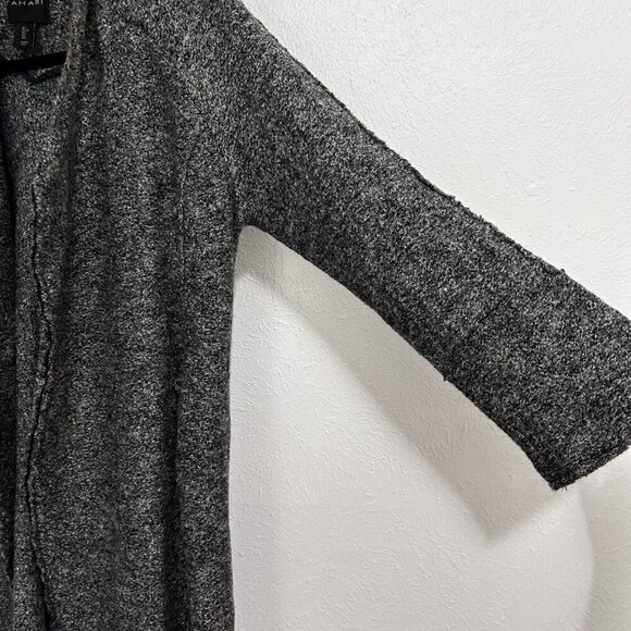 Tahari Long Open Long Cardigan Large Gray Sleeve Relaxed Duster Wool Blend Sz L - Picture 4 of 11